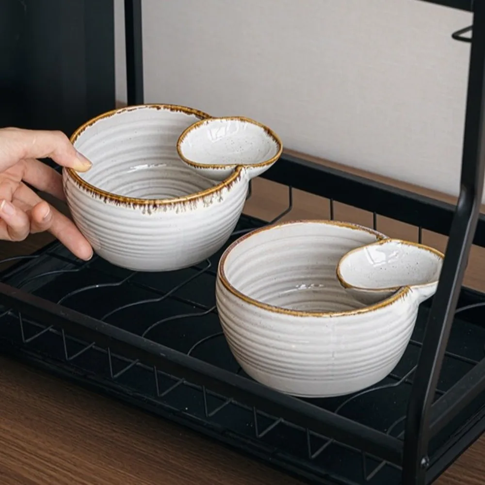 Japanese Style Single Ear Dipping Bowl Vintage Creative Divided Snack Bowl Ceramic Compartment Dumpling Plate Kitchen Decor