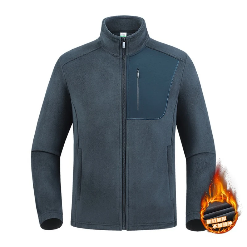 アウトドア冬用ウェア-メンズ-サーマルフリースジャケット、スタンドカラー防風、プレミアムフリース-ランニング、フィットネス、フィッシング