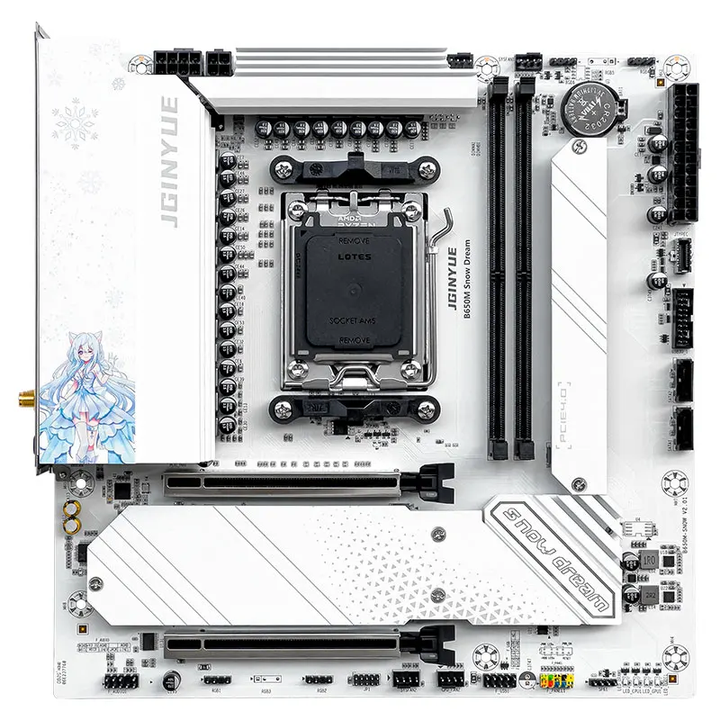 New JGINGYUE B650M Snow Dream DDR5 Desktop Motherboard  Supports  AM5 R7000/8000/9000 Series Processors RAM Memory Capacity 96G