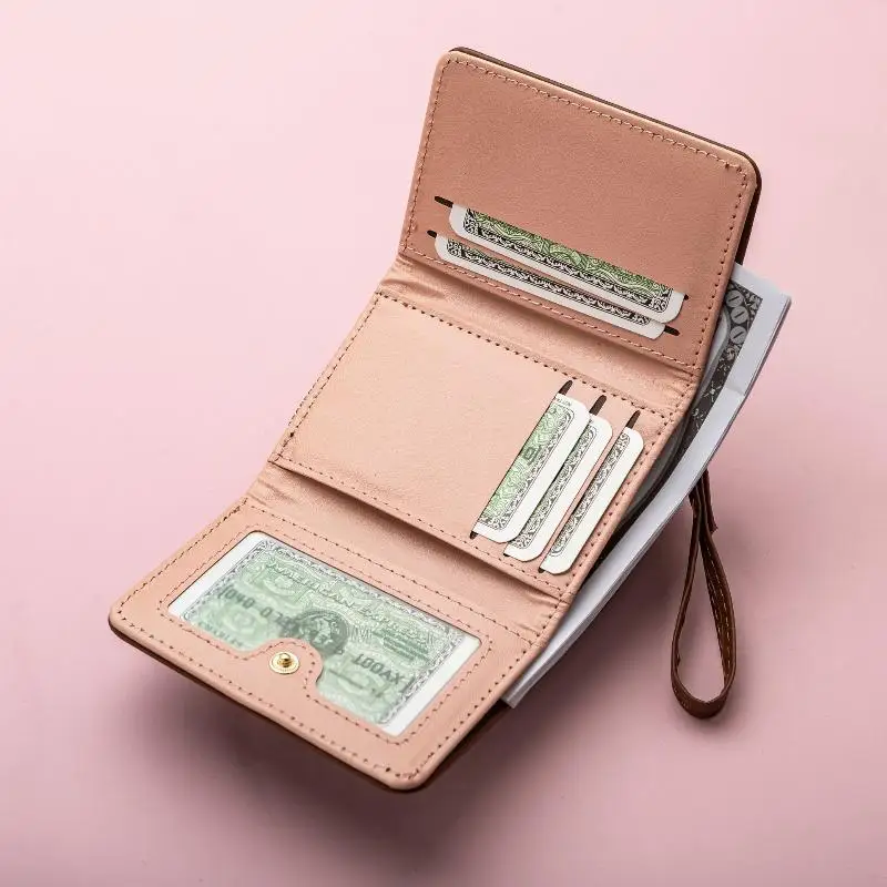 Women's Faux Leather Compact Wallet Multiple Card Slots Small Portable Purse for Daily Commute Student Use