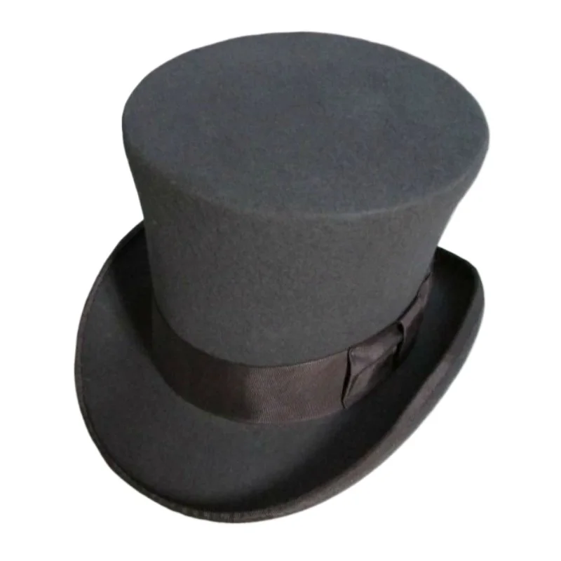 Cylinder Hat for Men British Style Wool Felt High Top 18cm Kapelusz Mad Hatter Women Magician Gentleman Sombrero Bowler Hoeden
