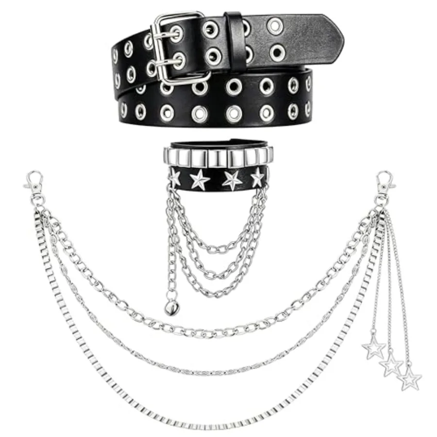Body Jewelry Goth - Studded Belt Set for Men Women,
