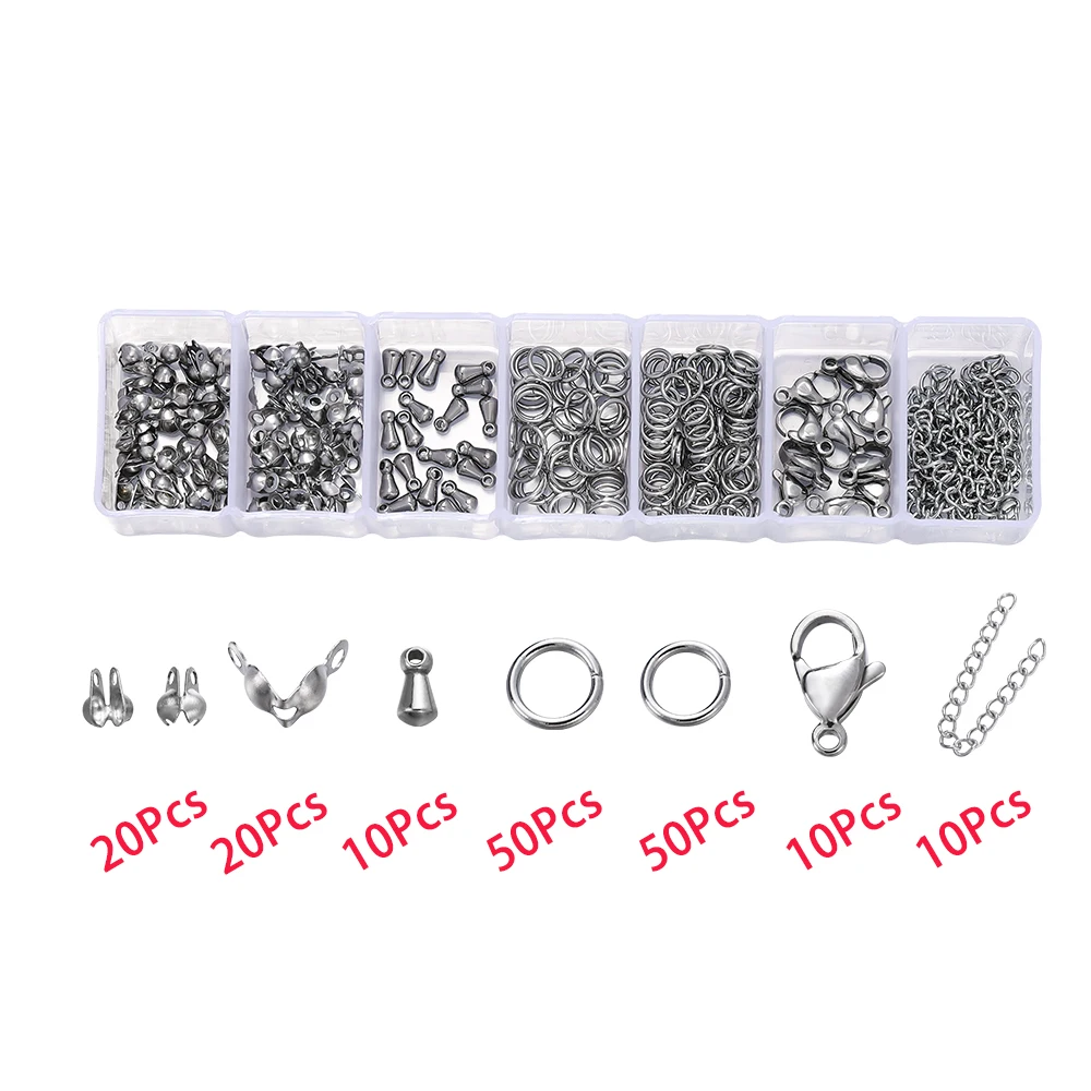 1Box Stainless Steel Lobster Clasps Open Jump Rings Crimp Beads Caps Set For Diy Bracelet Necklace  Jewelry Making Making Kits