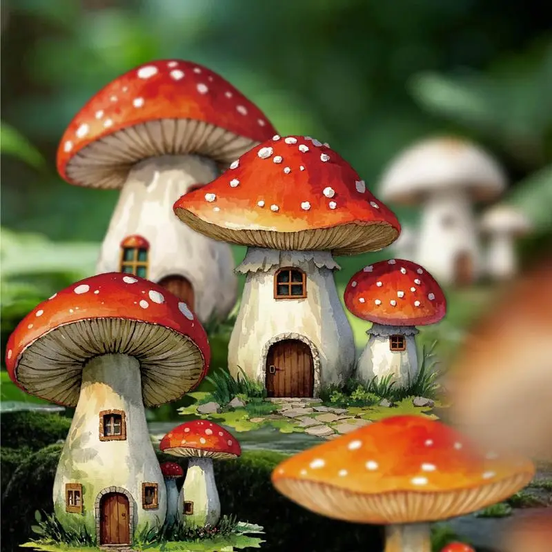 10 Sheets Dreamy Colorful Mushroom Cottage Flat Stickers, House Decor Stickers for Journal, Scrapbook and Photocard Decoration