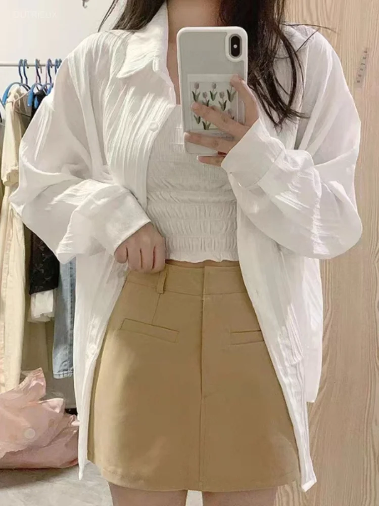 Solid Texture Oversized Blouses 2026 Blusas Mujer De Moda Y2k Aesthetic Vintage Shirts Streetwear Casual Grunge Women Blouse Top