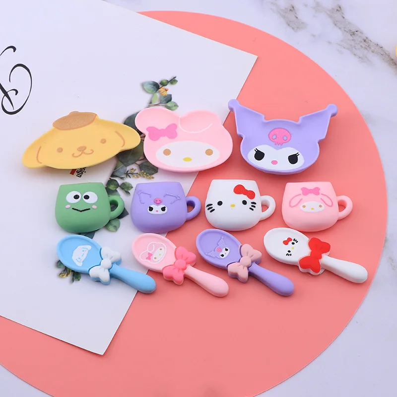 100pcs  Resin Cute Kawaii Sanrio Spoon plate cup Flatback DIY Hairbow Centre Scrapbook Crafts