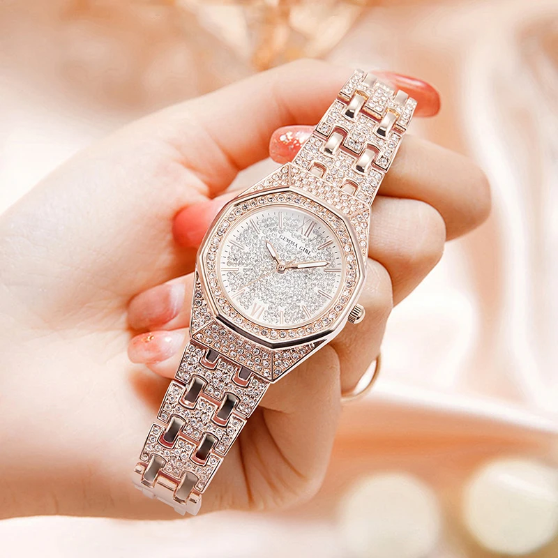 Rose Gold Women Quartz Watch Fashion Luxury GEEMA GIRL Brand Elegant Stainless Steel Dial Waterproof Wristwatch Girlfriend Gift