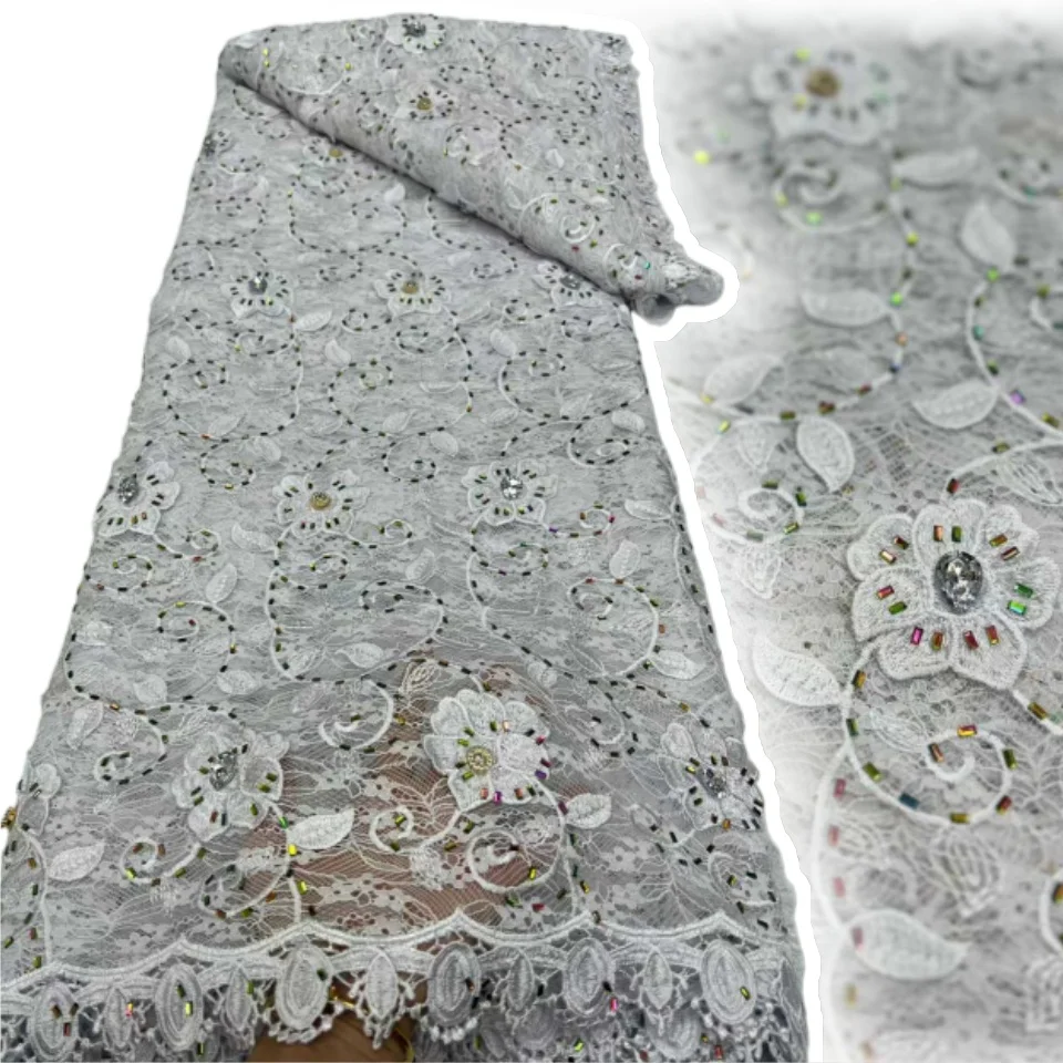 

Белая роскошная африканская водорастворимая кружевная ткань высокого качества, нигерийская французская кружевная ткань, женское вечернее платье, шитье 2052