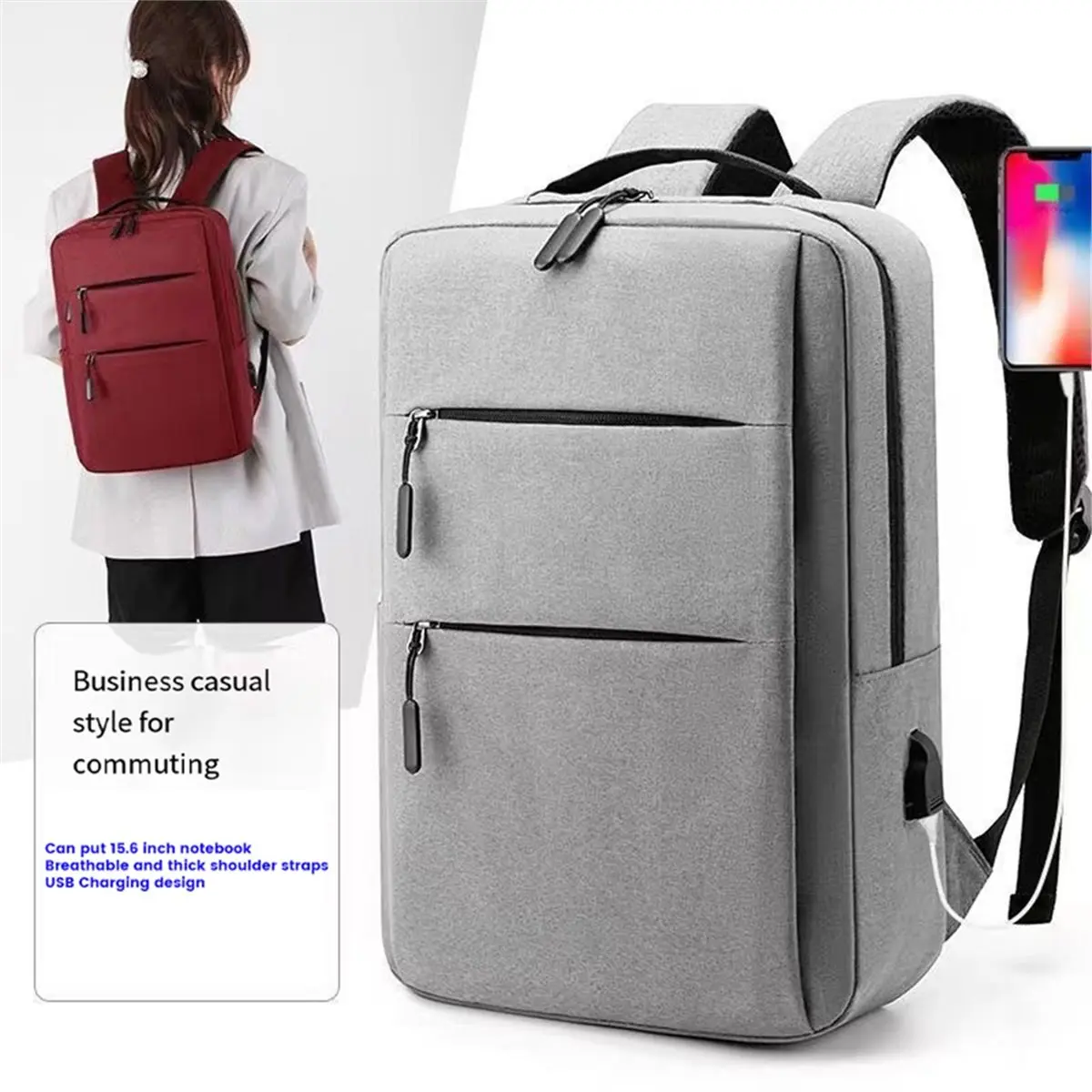 USB Charging Backpack Large Capacity Travelling Bag for Student Laptop Computer Case Women'S Men'S Business Backpack A