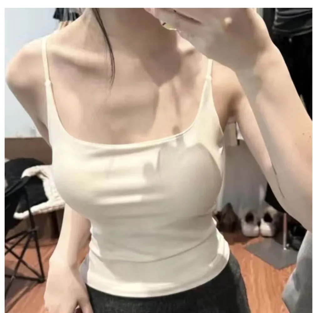 Camisole Tank Top with Chest Pad Strap Vest Women Daily Inner Outer Wear
