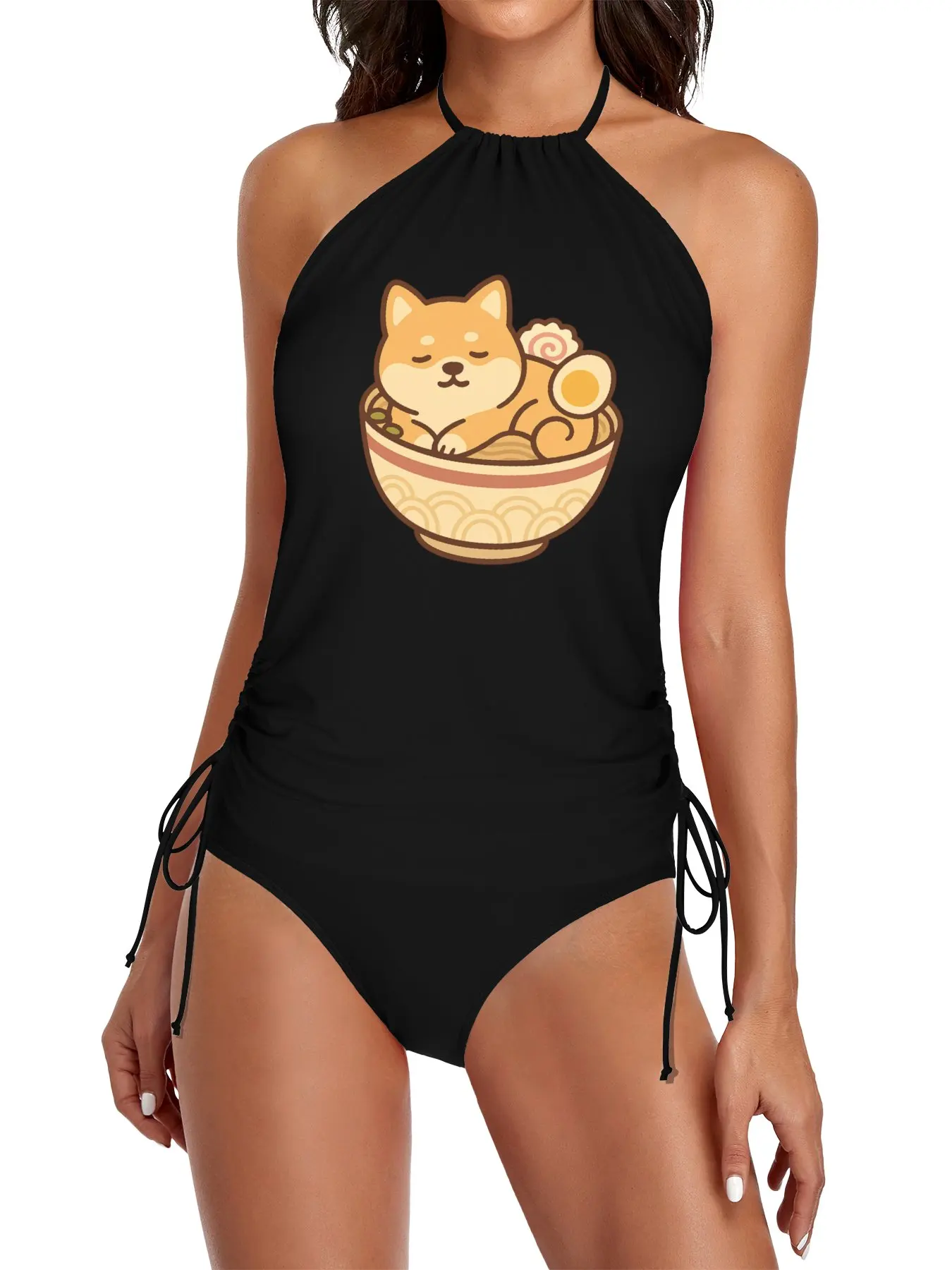 

Shiba Inu Sleeping in Ramen Bowl Sticker Split Swimsuit Set bikini set women Women's beach dress beach outfits woman