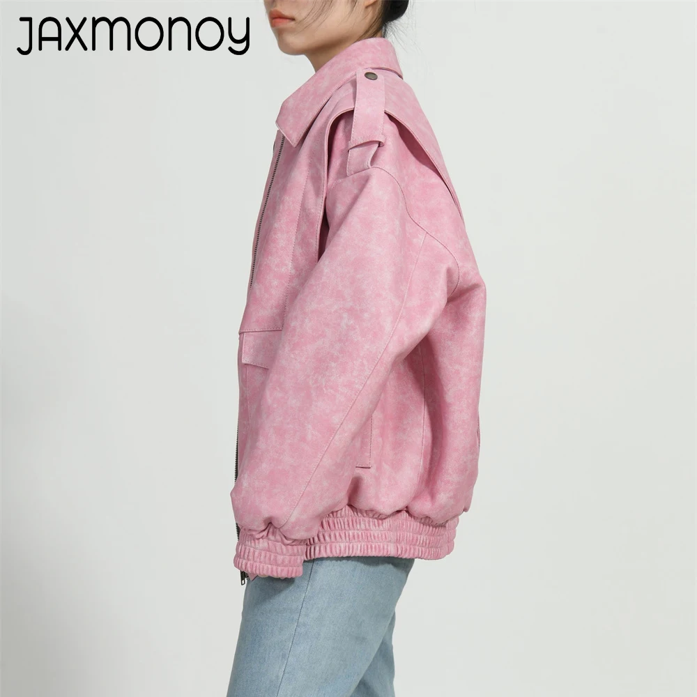 Jaxmonoy 여성용 진짜 가죽 재킷, 용수철 양가죽 봄버 재킷, 레이디 패션, 진짜 가죽 오버코트, 2024 가을 신상