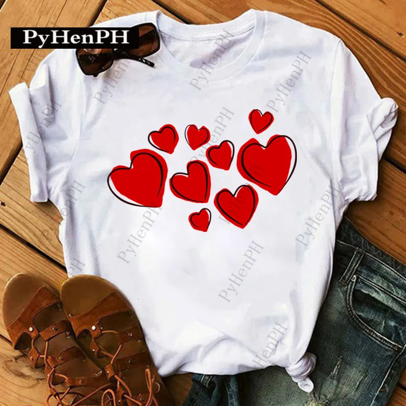 Red Heart Love T-shirt  Red Love Valentine's Day Printed Male and Female Couples T-shirt Short Sleeve Graphic T Shirts Clothes