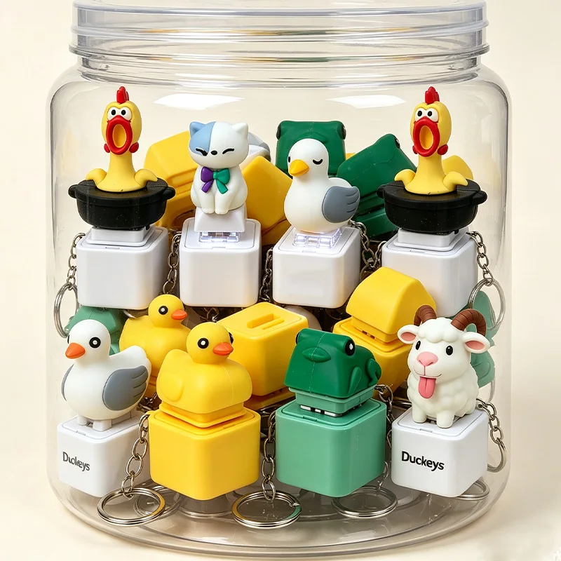 Kawaii Animal Rechargeable Sounding Keyring Screaming Goat Cat Frog Duck Sheep Anti-Stress LED-Glowing Fidget Button Keychain