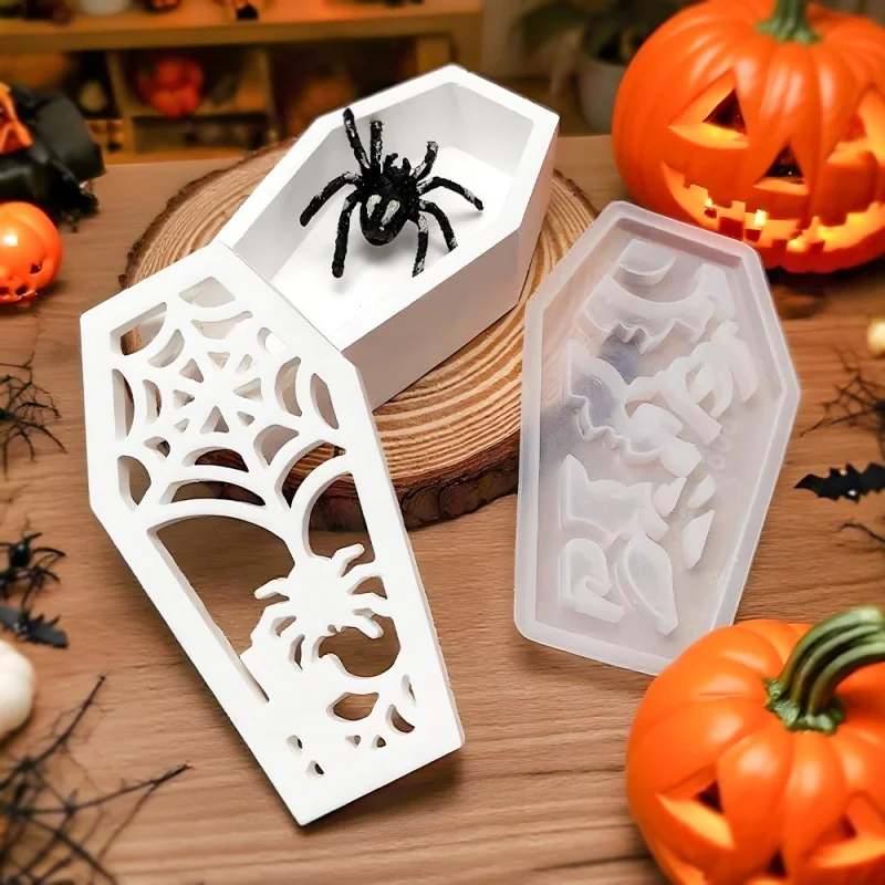 Halloween DIY Coffin Resin Silicone Mold Decorative Light Sign Making ，Plaster Storage Ornament Mold for Holiday Home Decoration