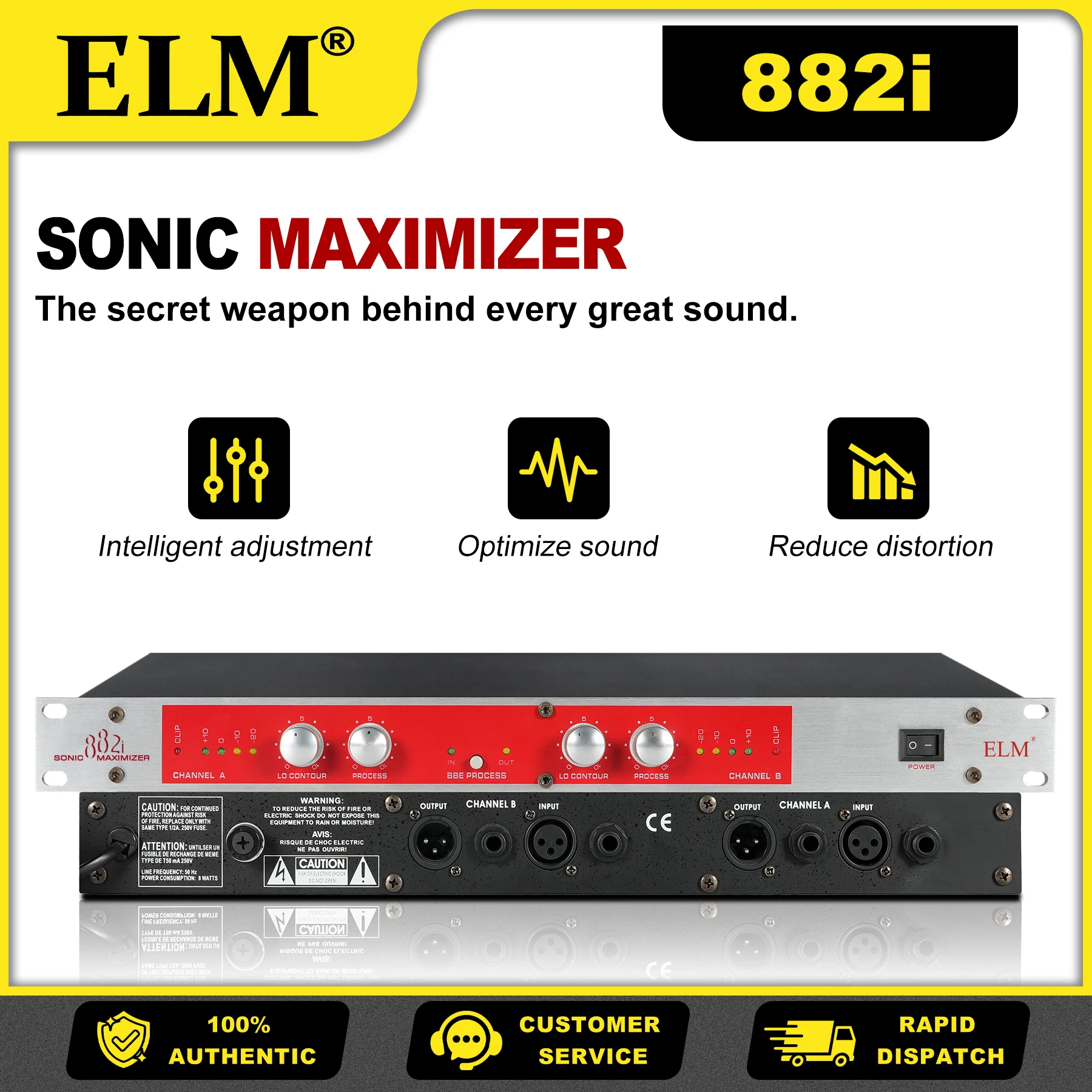 882i Dual Channel Sonic Maximizer BBE Exciter with Lo Contour Boost +12dB THD 0.025% 10Hz-50kHz for Vocal Mastering Broadcast