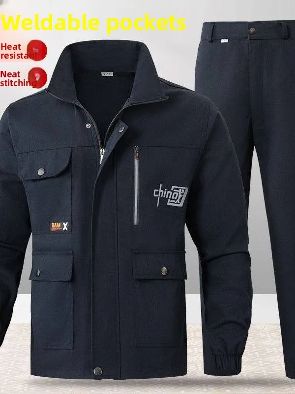 

Thiened Pure Cotton Work orm Set for Men Spring Autumn Wear Resistant Anti-Heat Welding Protection Labor Protection Clo...