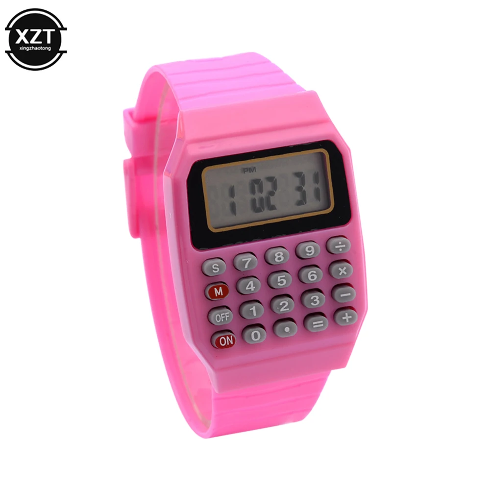 Calcolatrice elettronica per bambini Orologio da polso per computer in silicone Micro calcolatrice Data Orologio con tastiera creativa multiuso