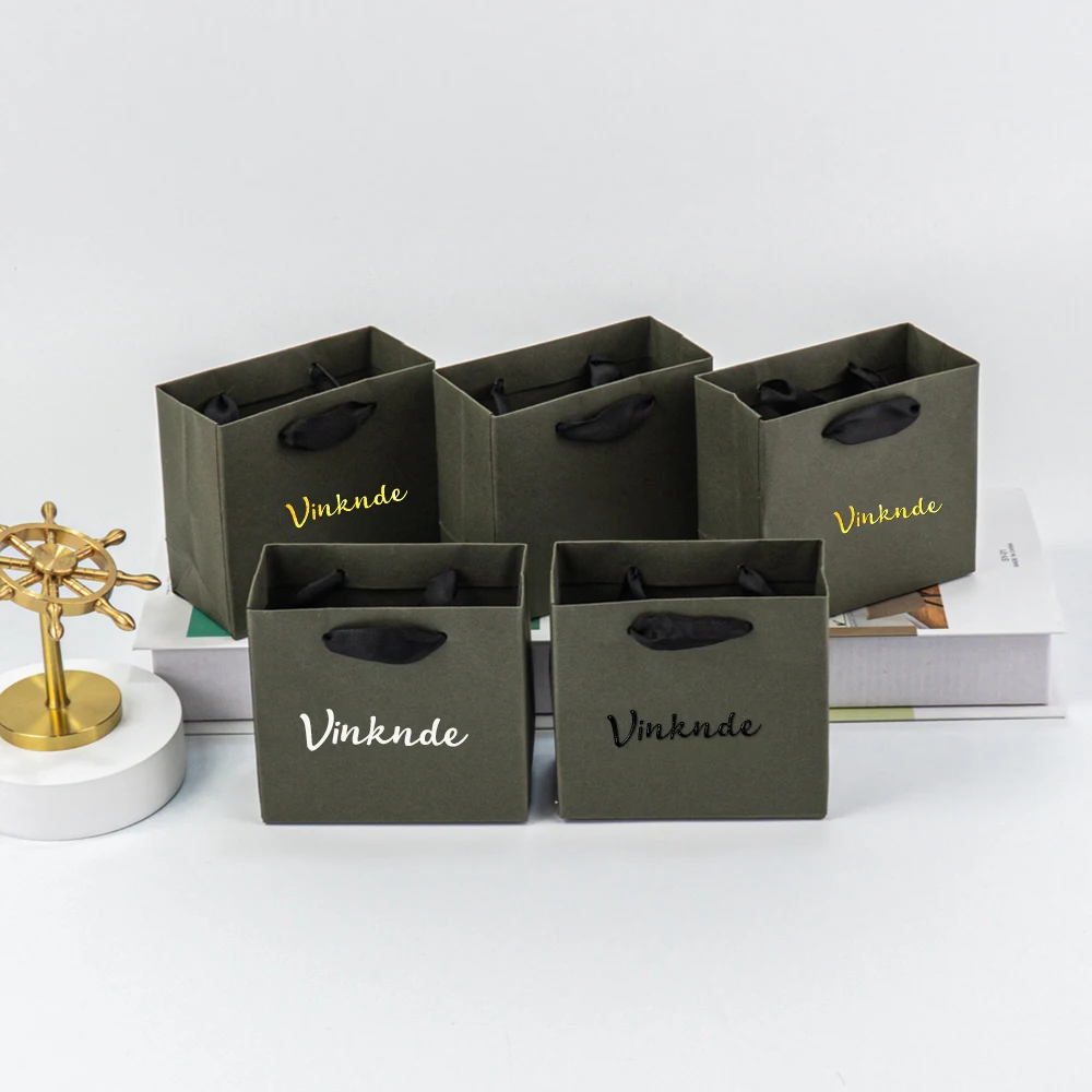 

50pcs/lot Custom Logo Green Paper Gifts Bag Small Business Jewelry Packages Wedding Favors Valentines Day Luxury Kraft Paper Bag