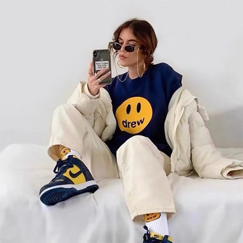 Kurzärmliges High-Street-Casual-Paar-T-Shirt mit Drew House-Print in Übergröße