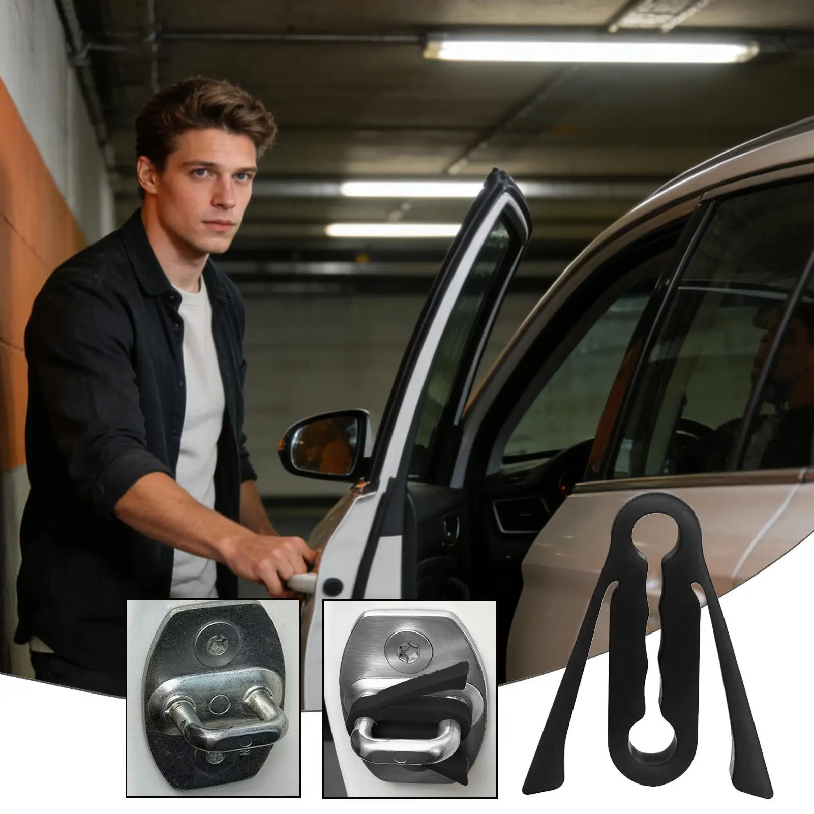 Silikon-Autotürverriegelungsabdeckungen, 4-teilig, Stoßdämpfungspolster, Geräuschreduzierung, verschleißfeste Schutzabdeckung für Autotüren ﻿ – Detail 4