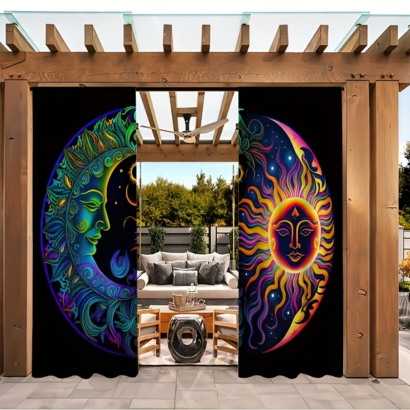 Boho Celestial Zodiac Moon Sun Curtain Pair 2pcs Psychedelic Astrology Window Treatment Bohemian Cosmic Art Home Decor Gift