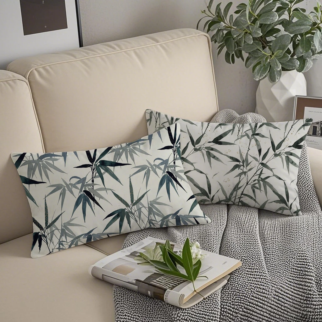 Watercolor Bamboo Lumbar Pillow Covers Suitable For Sofa Bedroom Car Pillow Cover Cushion Rectangular Back Cushion