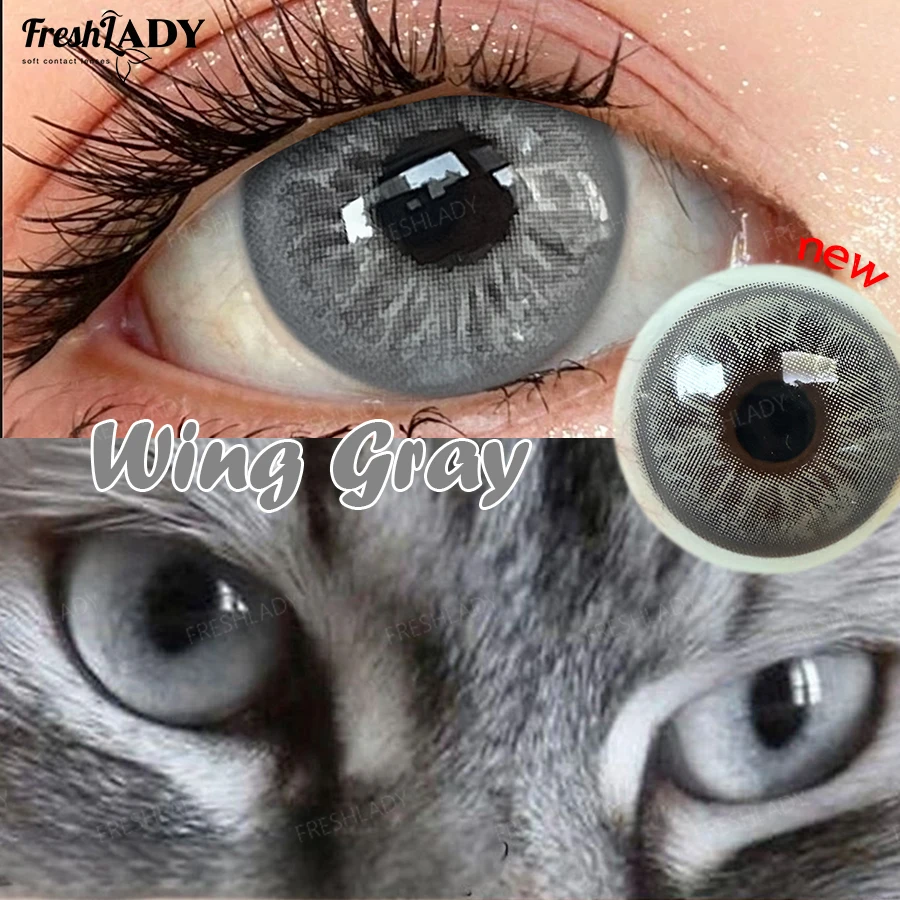 FreshLady 1 Paar grüne Kontaktlinsen für graue Augen, natürliche blaue Augen, Kontaktlinsen, Augen-Make-up, Schönheit, 14,20 mm, Jahreslinsen – Detail 4