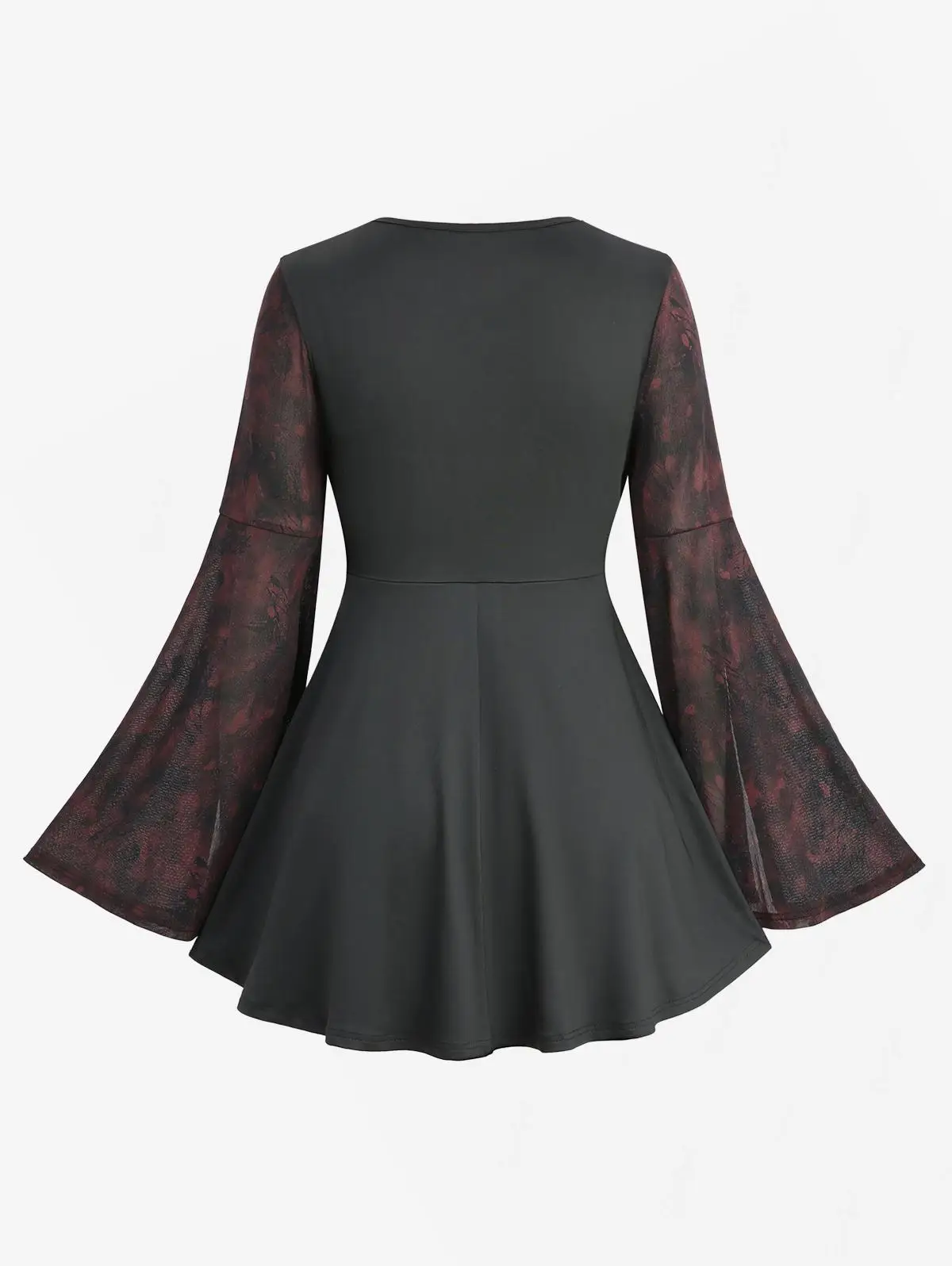 ROSEGAL T-shirt da donna taglie forti Lace-up Volant floreali Increspato PU Stripe Cravatta Split Manica svasata Top Primavera Autunno Camicetta casual