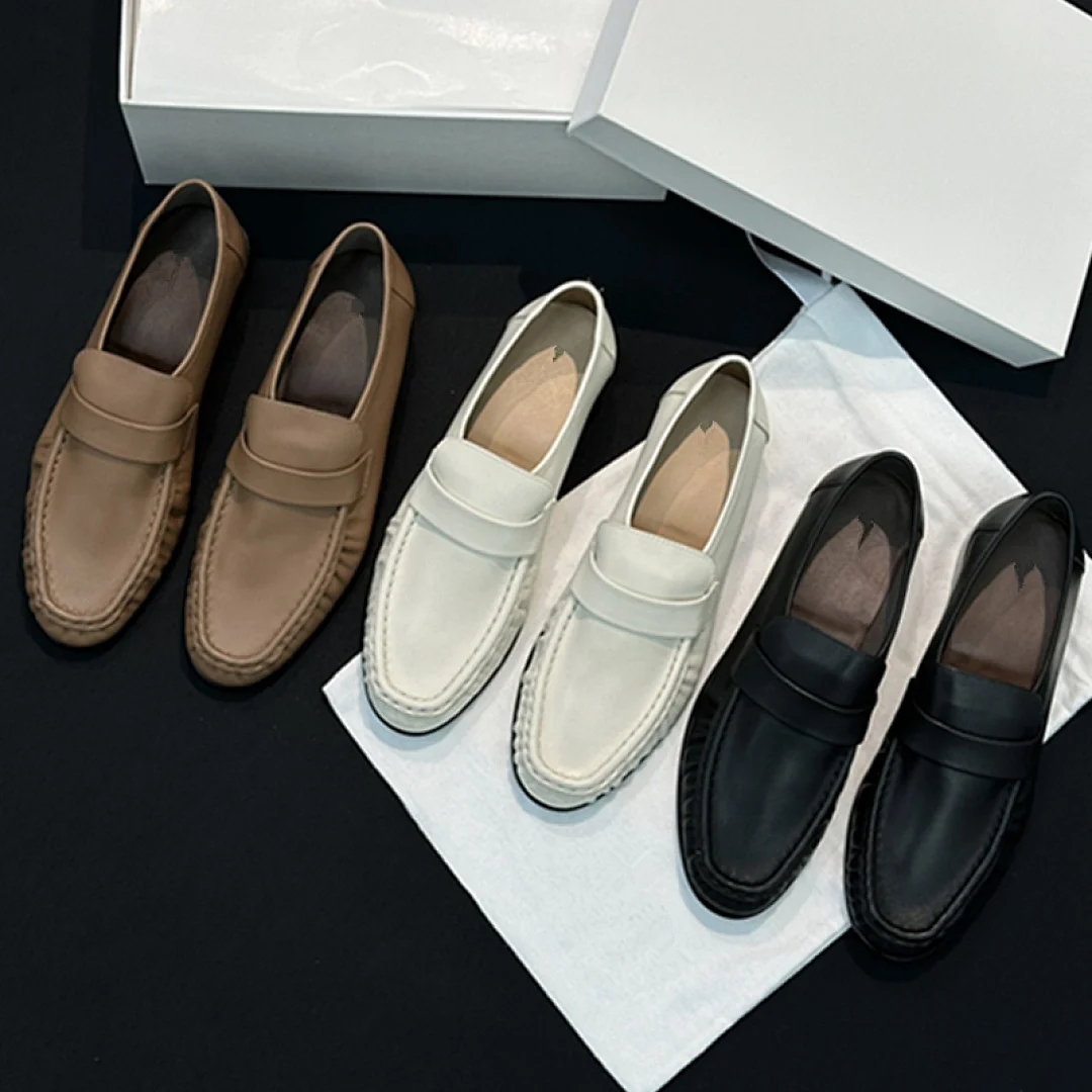Maxdutti Woman Shoes Italian Handmade Cowhide Loafers Shoes For Woman Minimalist Pleated Soft Commuting Flat Shoes