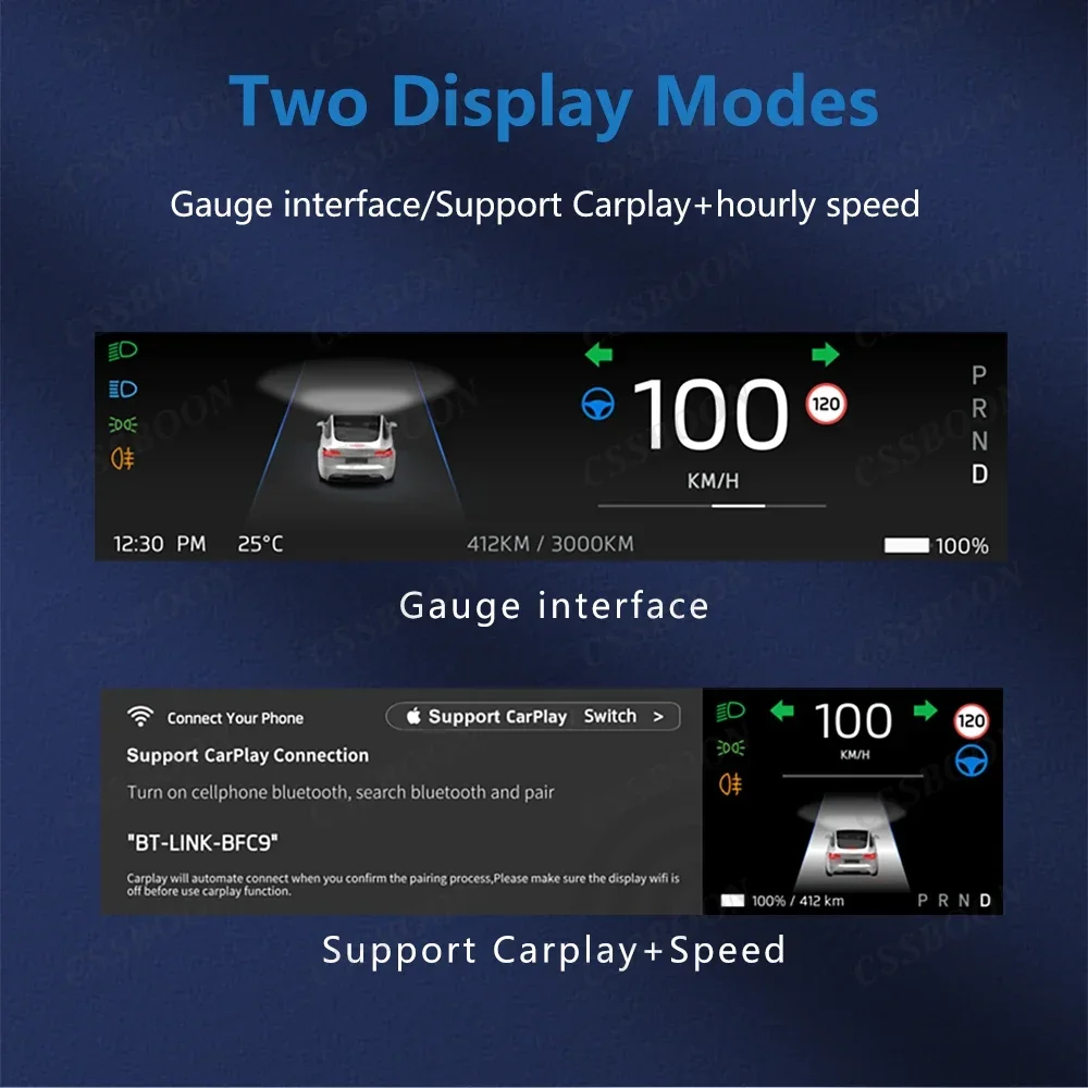CSSBOON 8.8 Inch Wireless Carplay Dashboard Screen For Tesla Model 3 & Y Support Wireless Carplay Handle Cover Type Free Camera