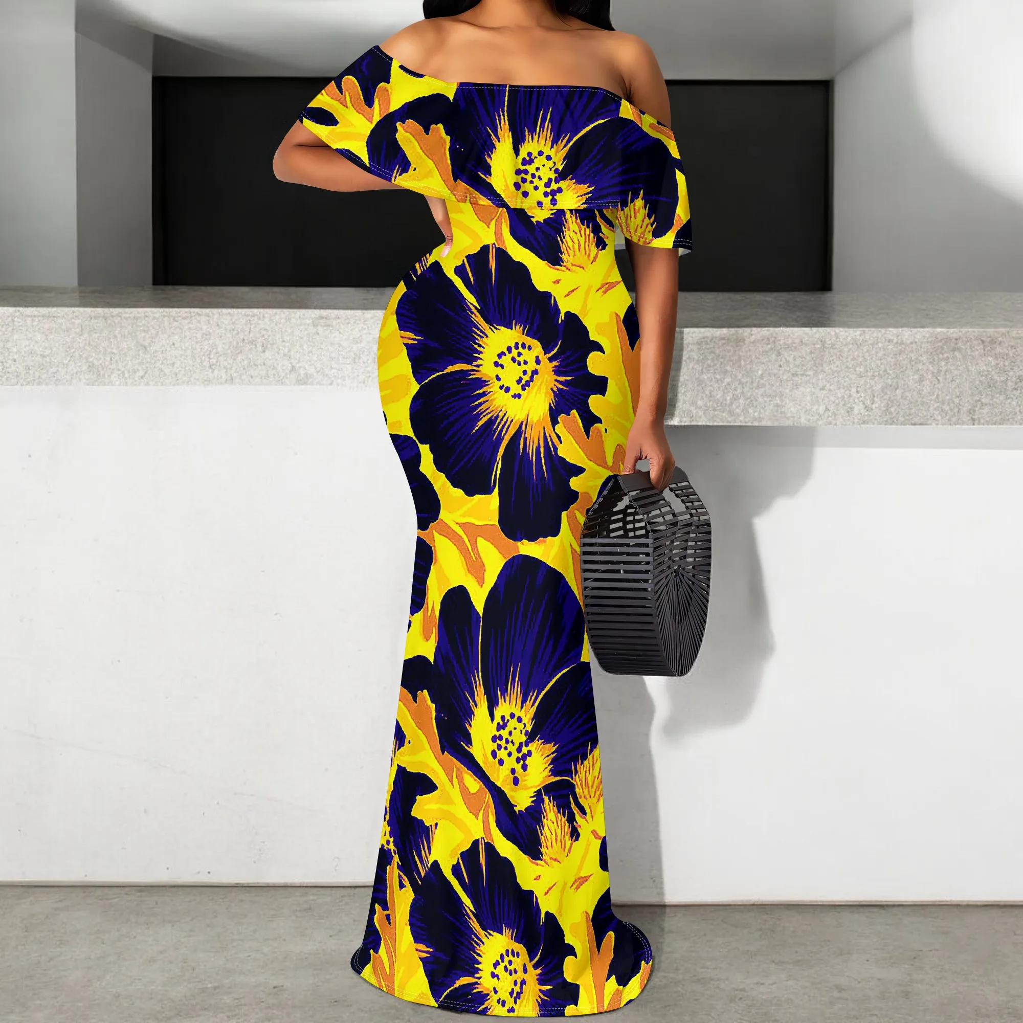 

Women's Floral Print Off-Shoulder Maxi Dress Bodycon Ruffle High Waist for Party And Holiday Occasions 2025