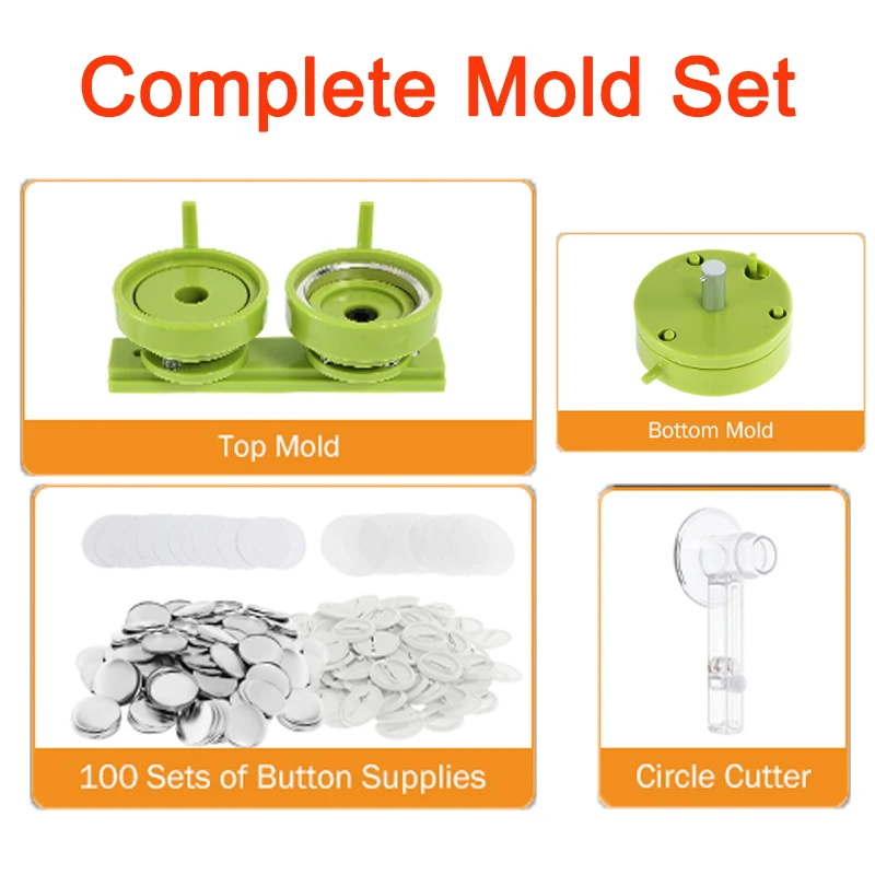 25/32/44mm Button Badge Maker Machine Interchangeable Die Mould Round Badge Punching Die with 100Pcs Button Parts Paper Cutter