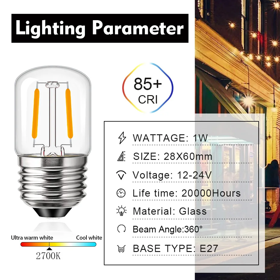 24 Volt LED Bulb Low Voltage T28 Tubular Filament Bulb DC12V 24V Clear Glass 1W Lamp For Motorhome RV Landscape Locomotive Campe