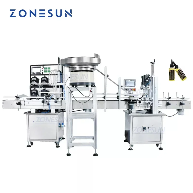 ZONESUN ZS-FAL180A6 Automatic Production Line 4 Heads Liquid juice Eye Drop Perfume Filling And Capping Machine