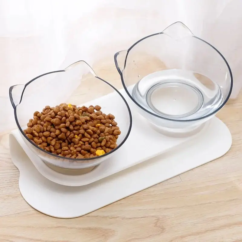 

Non-Slip Double Cat Bowl Pet Water Food Feed Dog Bowls With Inclination Stand Cats Feeder Feeding Drinking Bowl Kitten Supplies