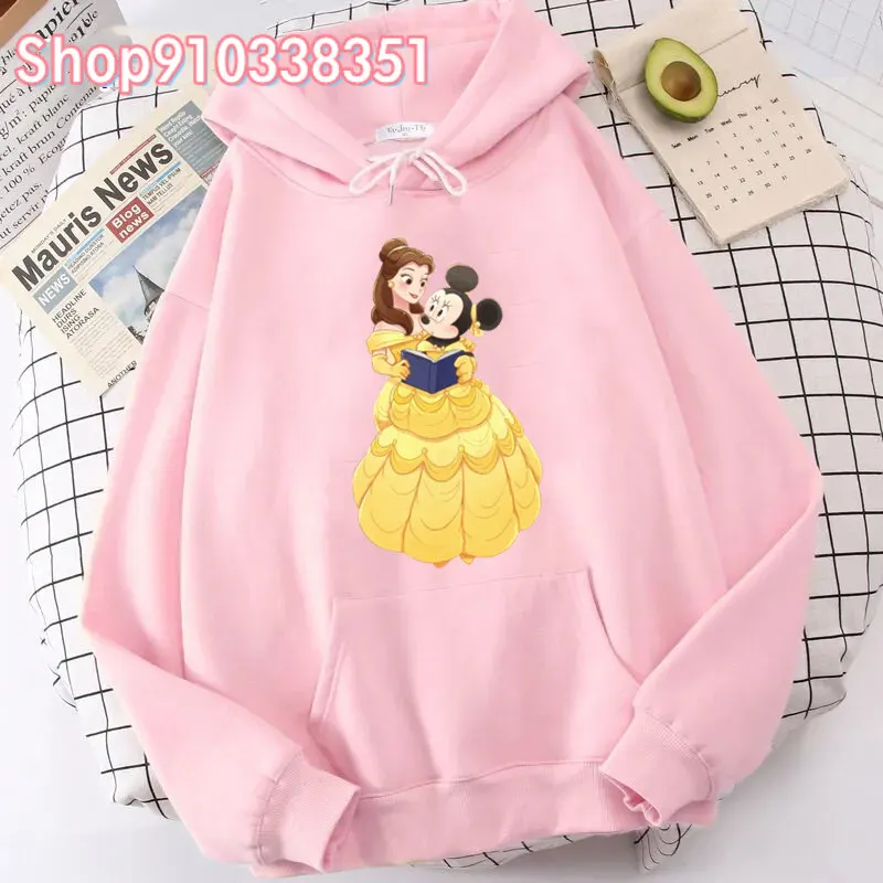 Aurora Pink Princess Pattern Women's Hoodie Casual Loose Sweet Minne Mouse Long Sleeve Anime Girls Hoodie Clothes Kawaii Tops