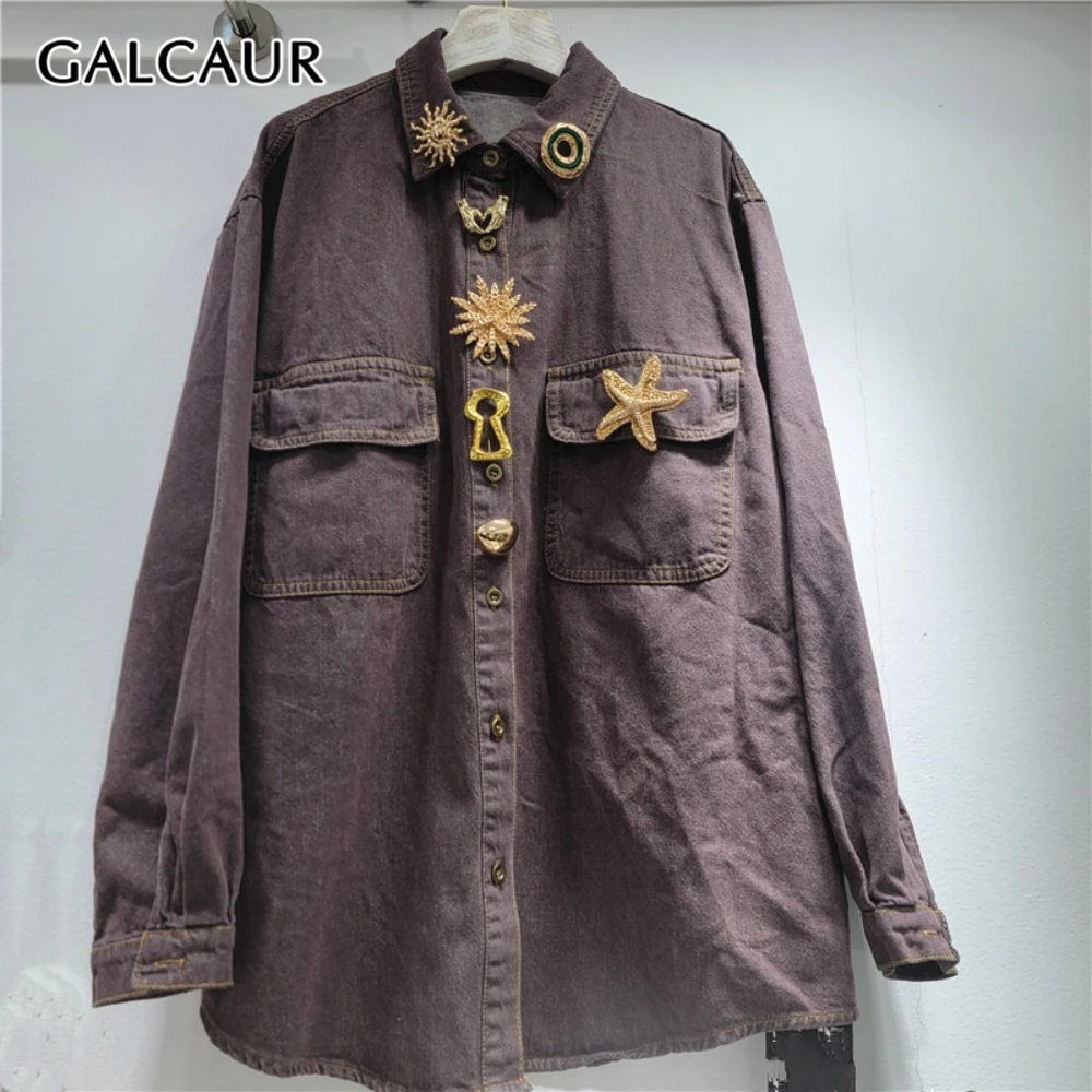 

GALCAUR шикарная рубашка с кофейными пуговицами, женская рубашка с лацканами и длинным рукавом, свободные винтажные дизайнерские женские рубашки, осенняя мода, стиль, новинка