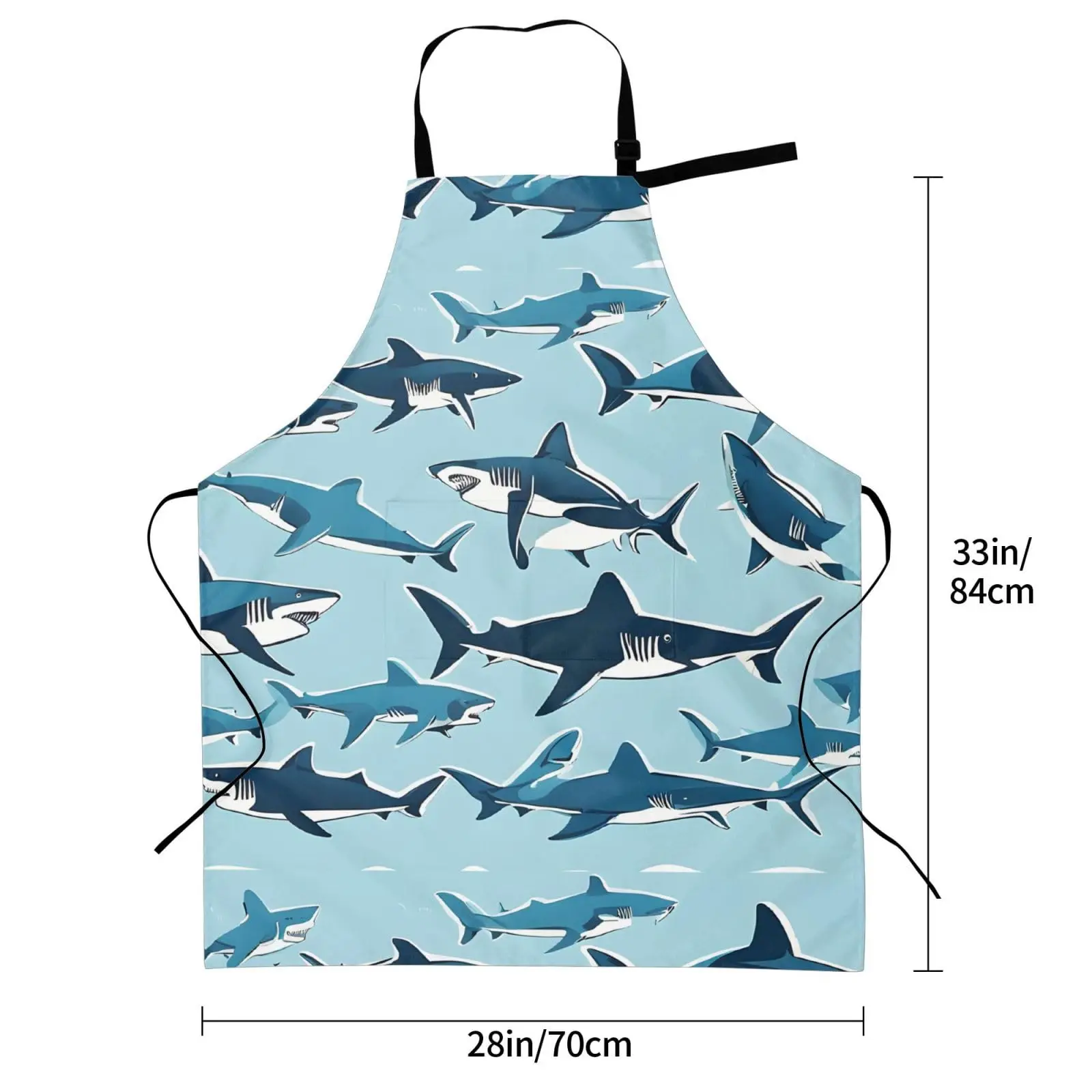 Blue Cartoon Shark Print Aprons For Women,Adjustable Chef'S Apron With Pockets Aprons For Women Men Kitchen, Cooking, Garden