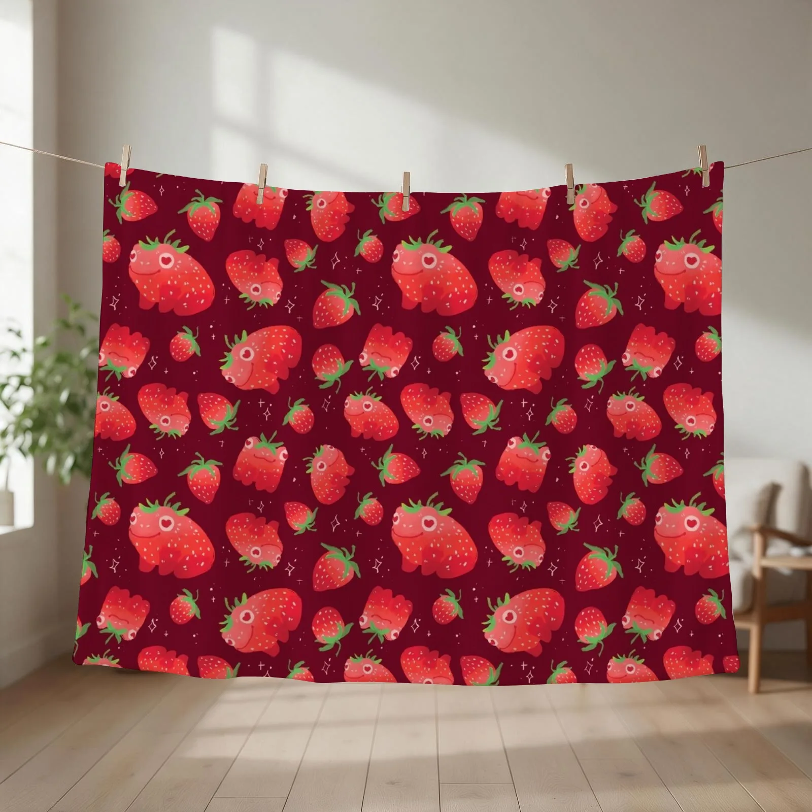 Strawberry frogs repeating pattern Throw Blanket Personalized Gift Thermals For Travel bed plaid Luxury St Blankets