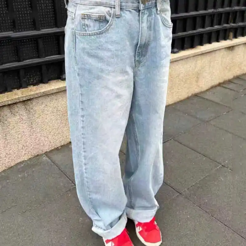 

Синие свободные прямые джинсы Waed Brandy Melville Sle, длинные женские осенние джинсы длиной до пола, молния на талии