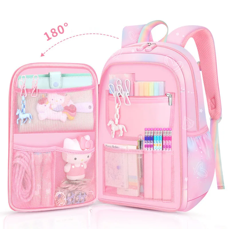 Girl\'s School Bag with Large Capacity Side-Open Children School backpack Cartoon Outdoor Travel Bag for Kids Teenage Child