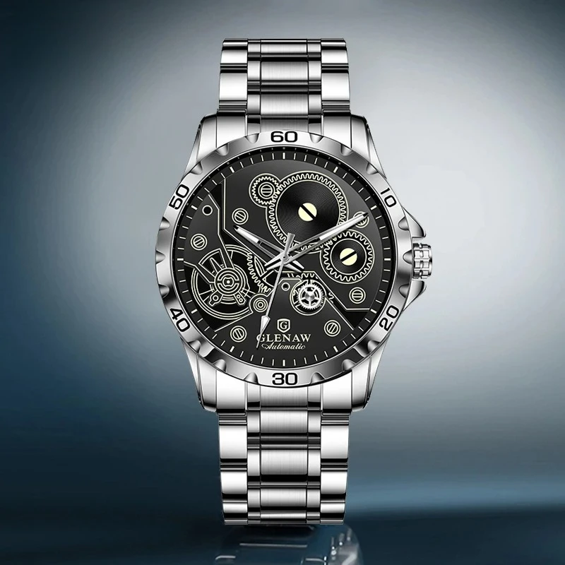 

Mechanical Design Men Watches Gear Luminous Style Stainless Steel Waterproof Mechanical Watch Men Clock Watches