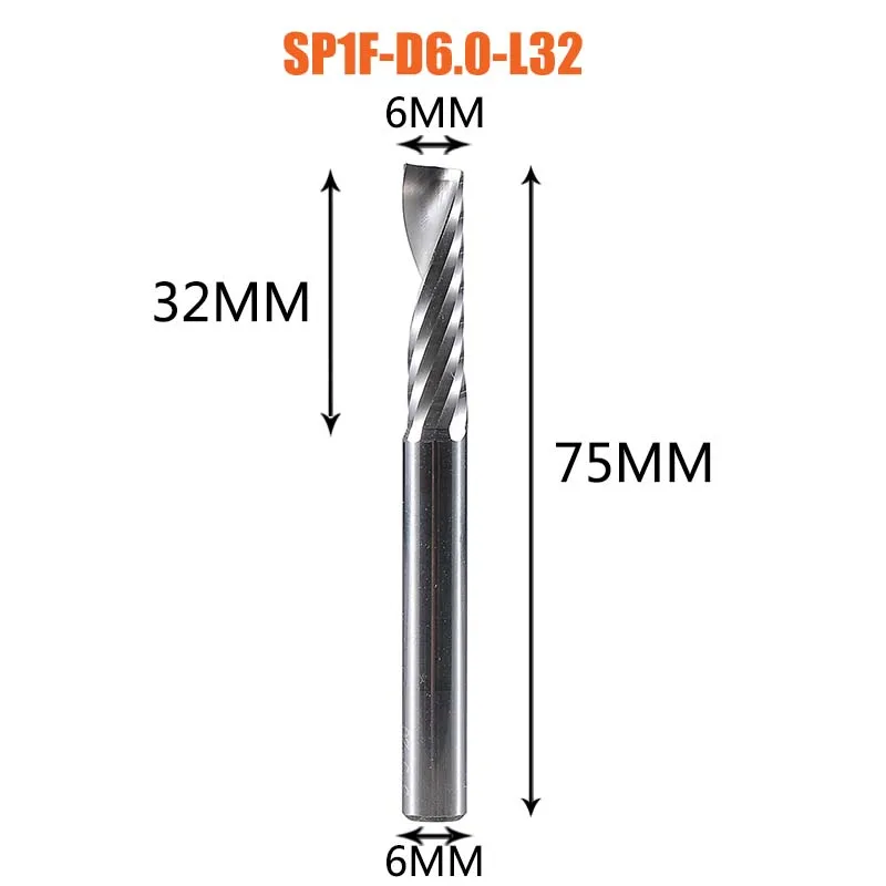 1 st AAAAA CNC Acryl Hout Aluminium Frees 1-12mm 3D Graveren Enkele Fluit Frees Spiraal frees Houtbewerking