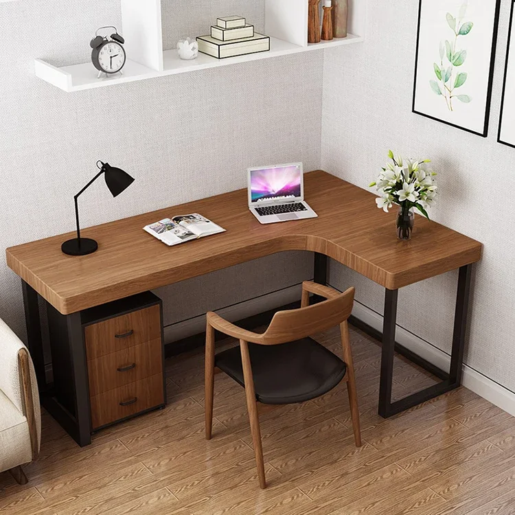 

Solid Wood Single Corner Desk Wall Corner Computer Desk Metal Frame Simple Bedroom L-shaped Custom Office Computer Desk