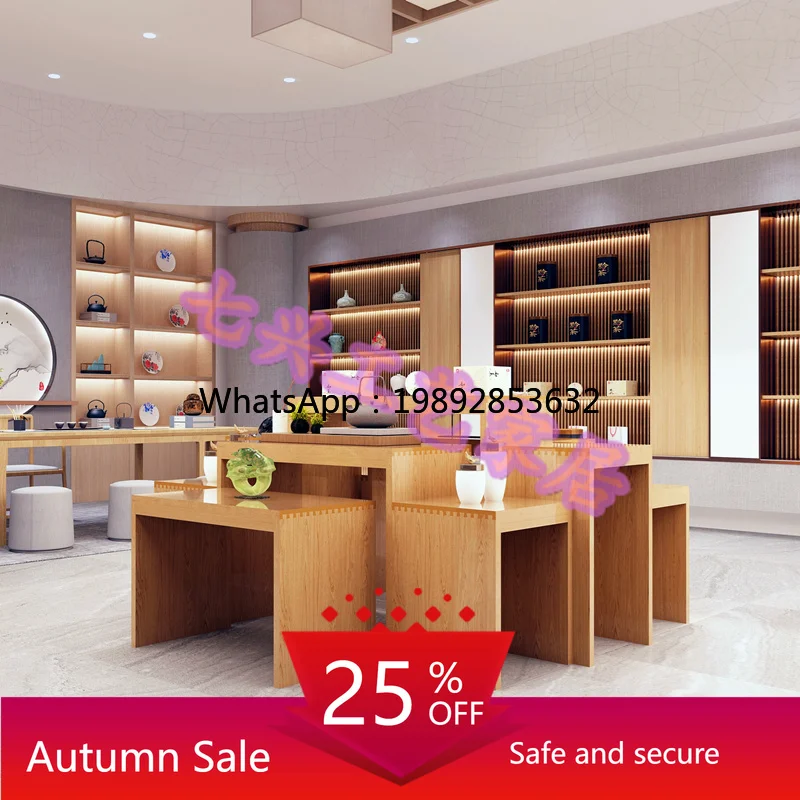 YY  Tea Shop Island Display Flowing Water Table Clothing Solid Wood Cultural Creative Shelf Pile Head Ladder