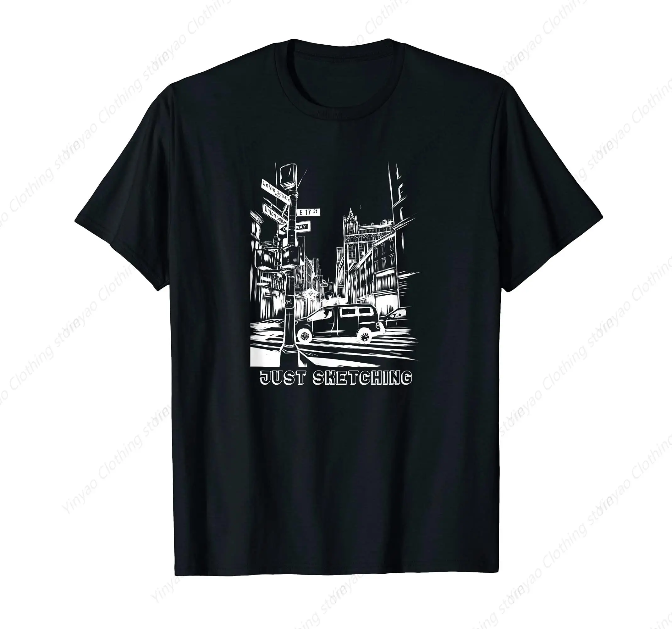 

City Sketch Cool Pattern Men's T-shirt Hat Fashion Men's Cotton Gift Short Sleeve