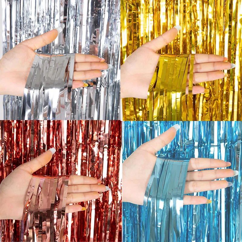 

Cheap as a Party Metallic Tinsel Foil Fringe Curtains Backdrop for Birthday New Year Eve Party Photo Wedding Decor