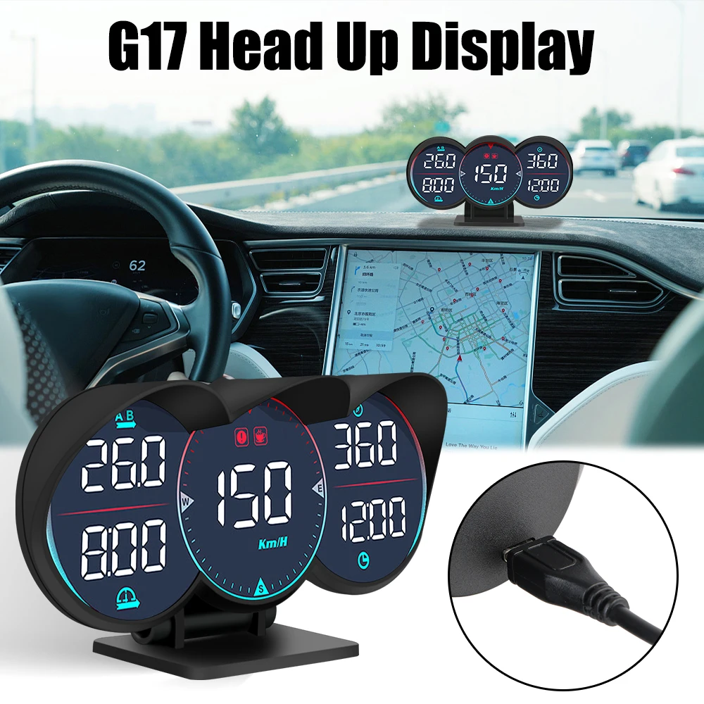 

G17 GPS Head-Up Display Speedometer Odometer Overspeed Diagnotstic Speed Meter For All Car Car Water Oil Temp Alarm HUD