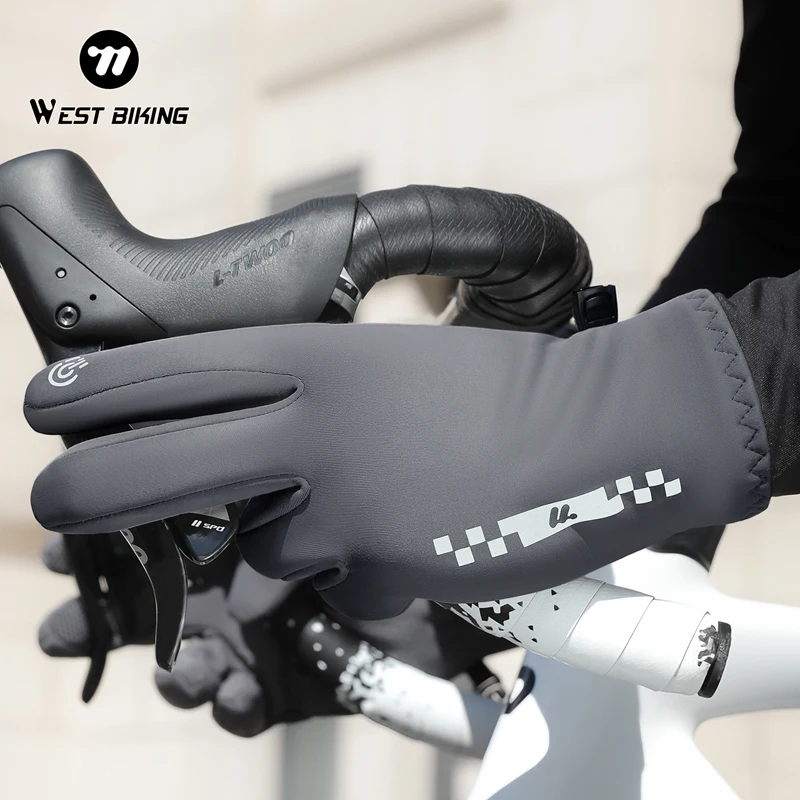 WEST BIKING Winter Cycling Gloves Fleece Lined Touchscreen Anti Slip MTB Road Bike Gloves Unisex Windproof Full Finger Gloves